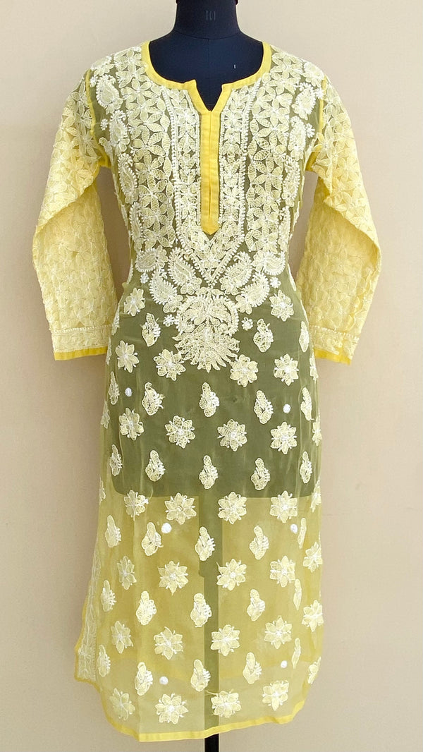 Lucknowi Chikankari Kurti Yellow Georgette