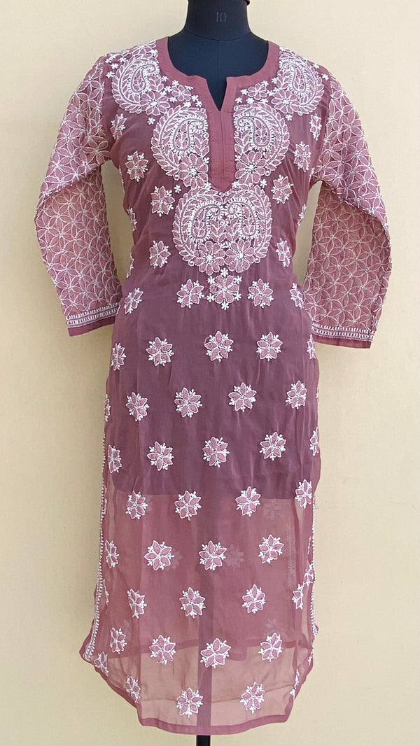 Lucknowi Chikankari Kurti Onion Pink Georgette