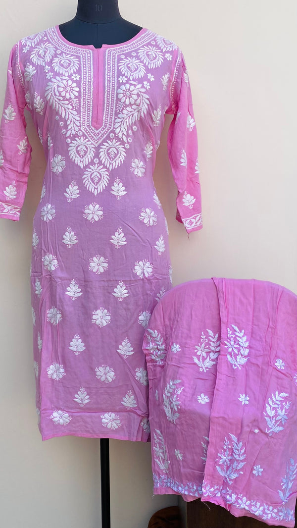 Lucknowi Chikankari Co-ord Set Pink Modal Cotton