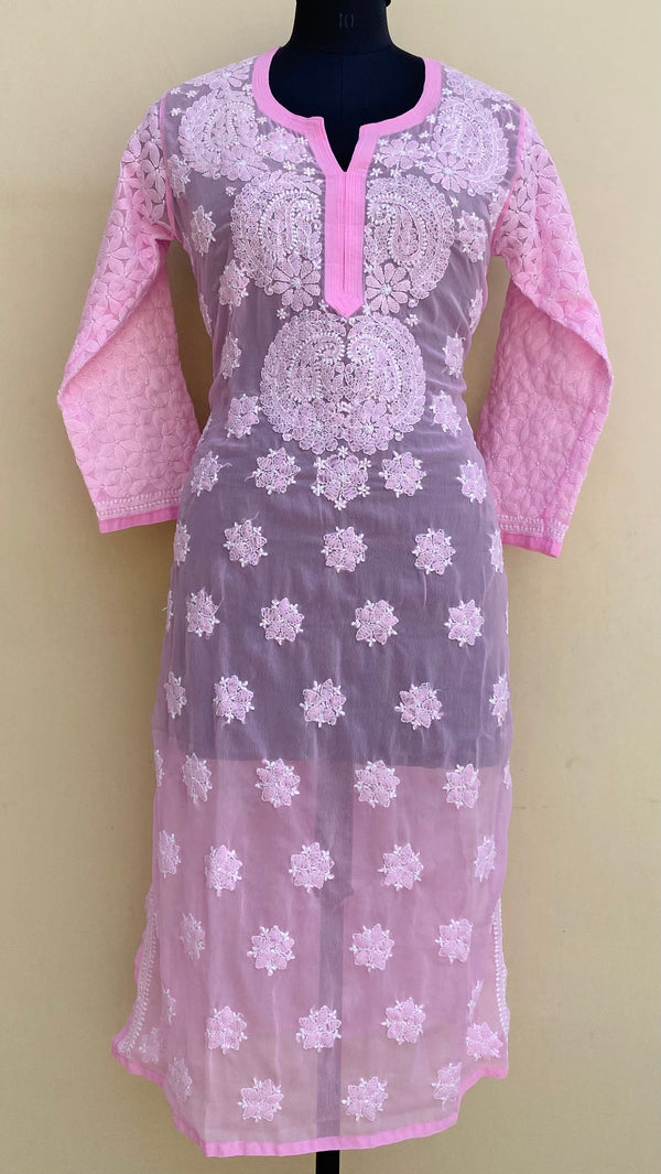 Lucknowi Chikankari Kurti Pink Georgette