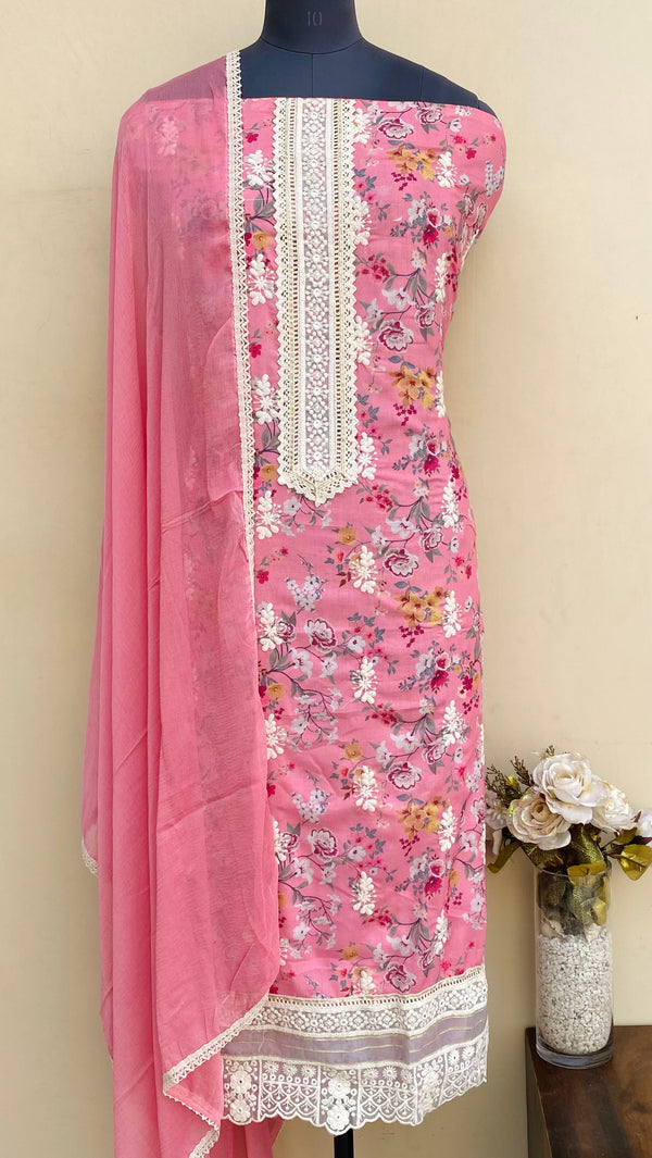 Designer Embroidered Suit Length 3 Piece Pink Mal Cotton