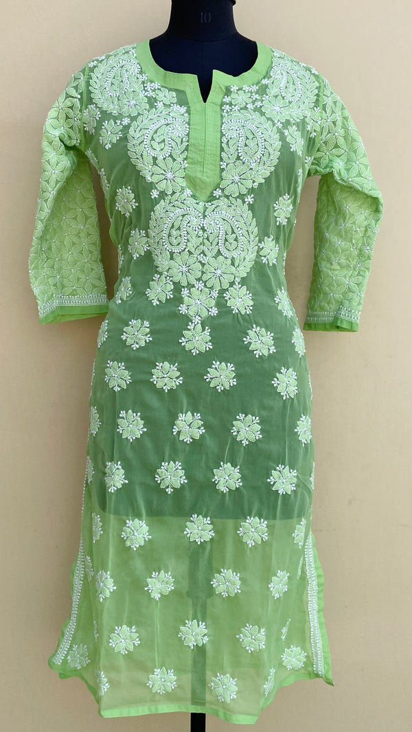 Lucknowi Chikankari Kurti Green Georgette