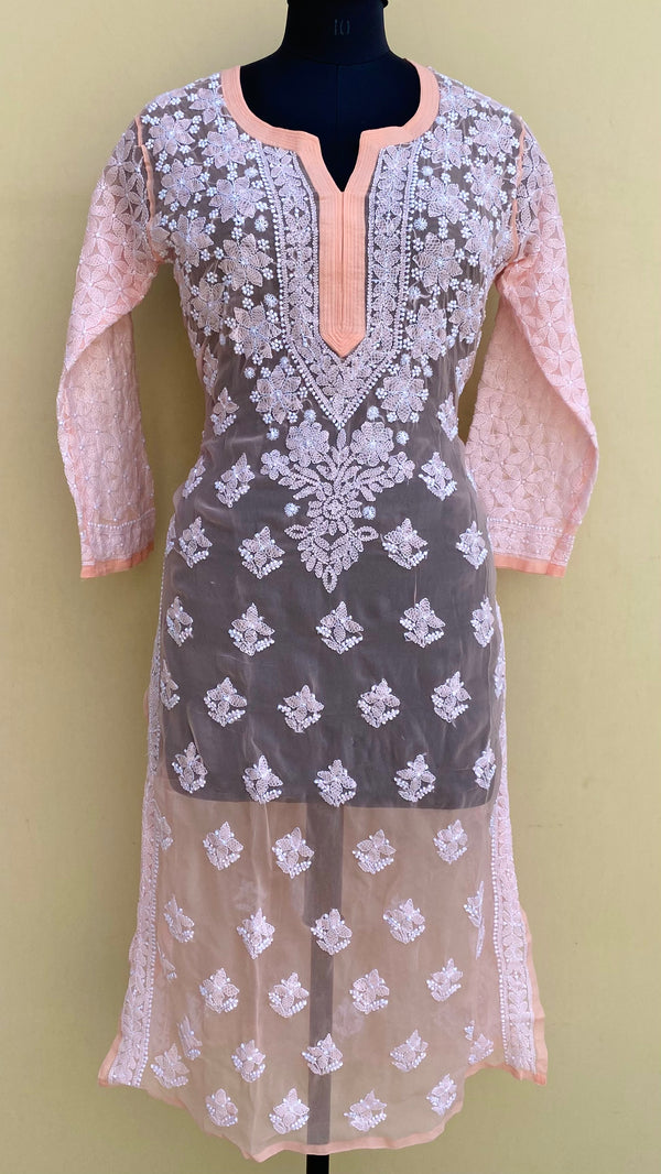 Lucknowi Chikankari Kurti Peach Georgette