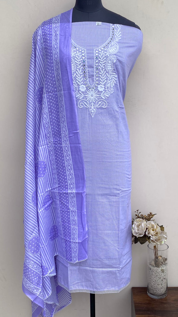 Designer Embroidered Suit Length 3 Piece Purple Mal Cotton With Mirror Work