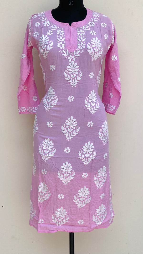 Lucknowi Chikankari Kurti Pink Modal Cotton