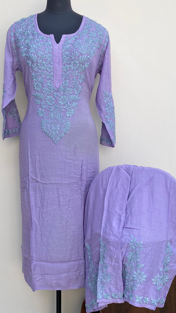 Lucknowi Chikankari Co-ord Set Purple Muslin Cotton