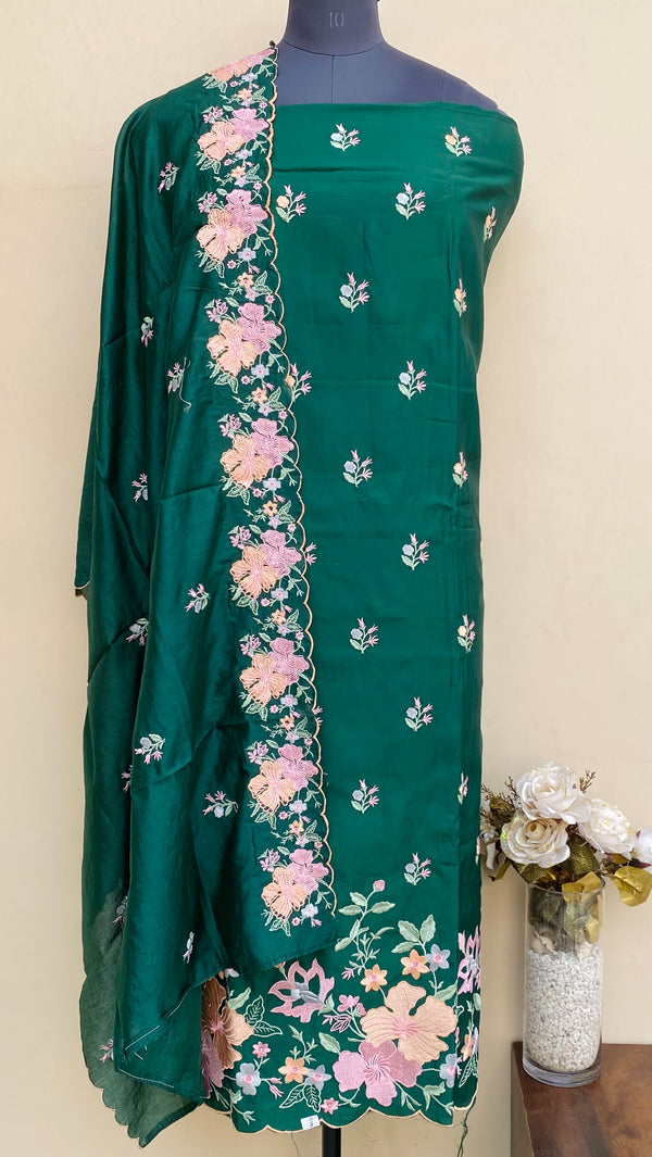 Designer Embroidered Suit Length 3 Piece Green Silk