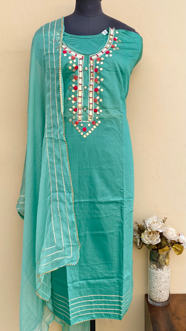 Designer Embroidered Suit Length 3 Piece Green Muslin Cotton