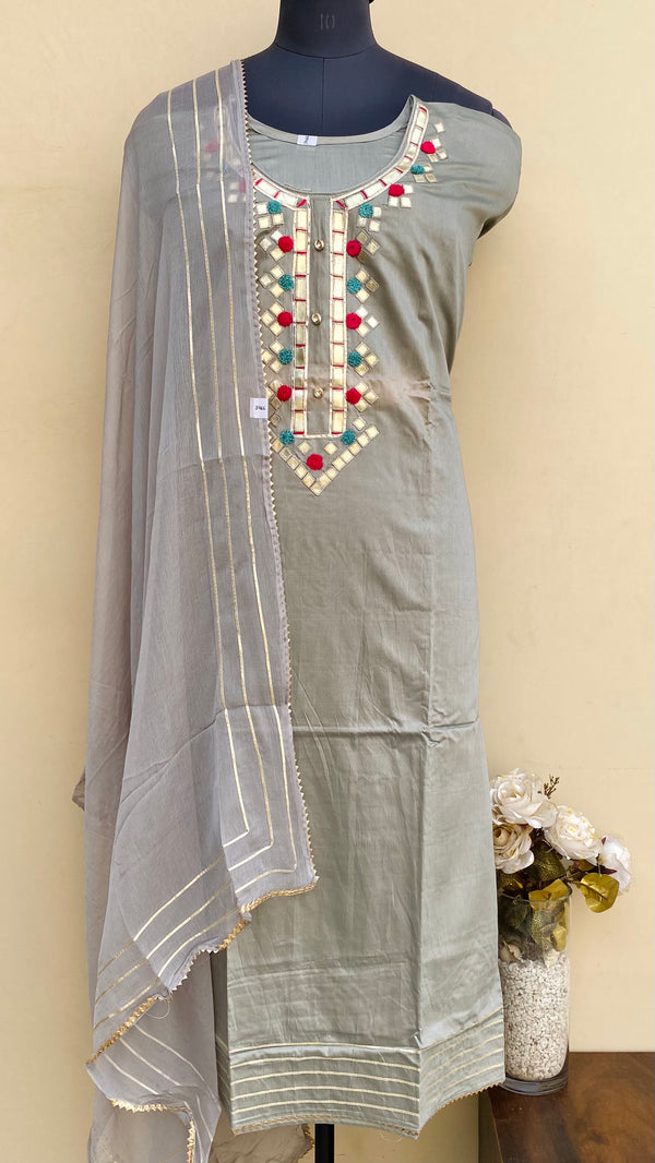 Designer Embroidered Suit Length 3 Piece Gray Muslin Cotton