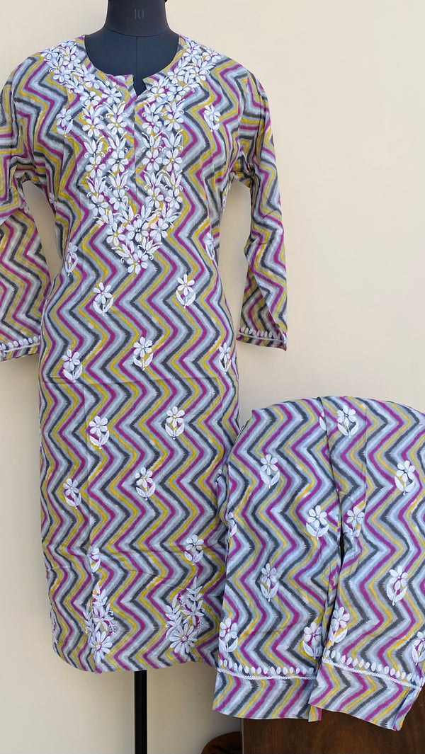 Lucknowi Chikankari Printed Co-ord Set Multicoluor Mulmul Cotton