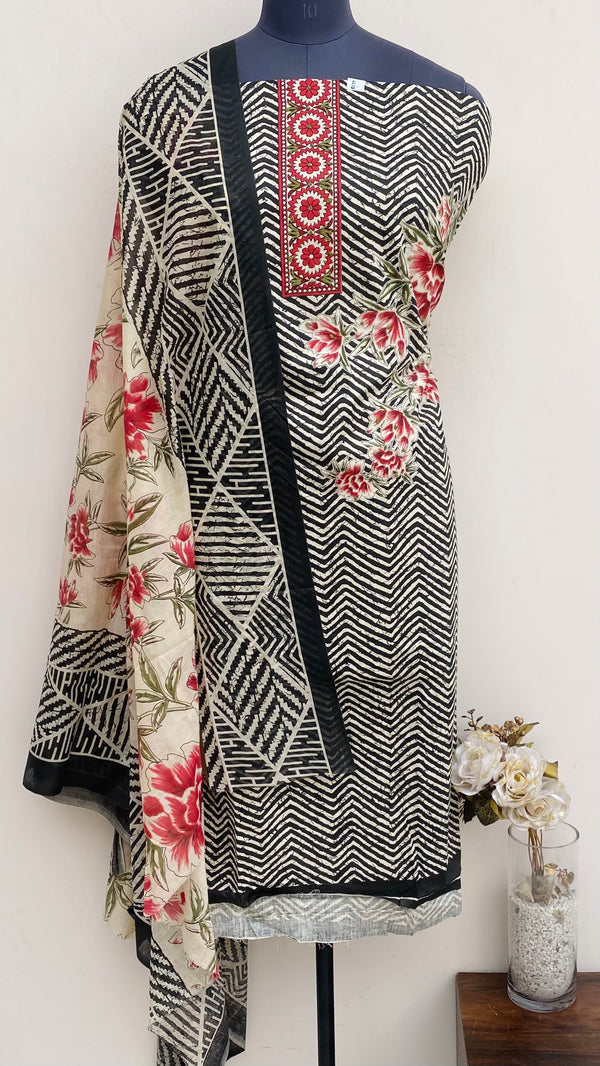 Designer Embroidered Suit Length 3 Piece Black Mal Cotton