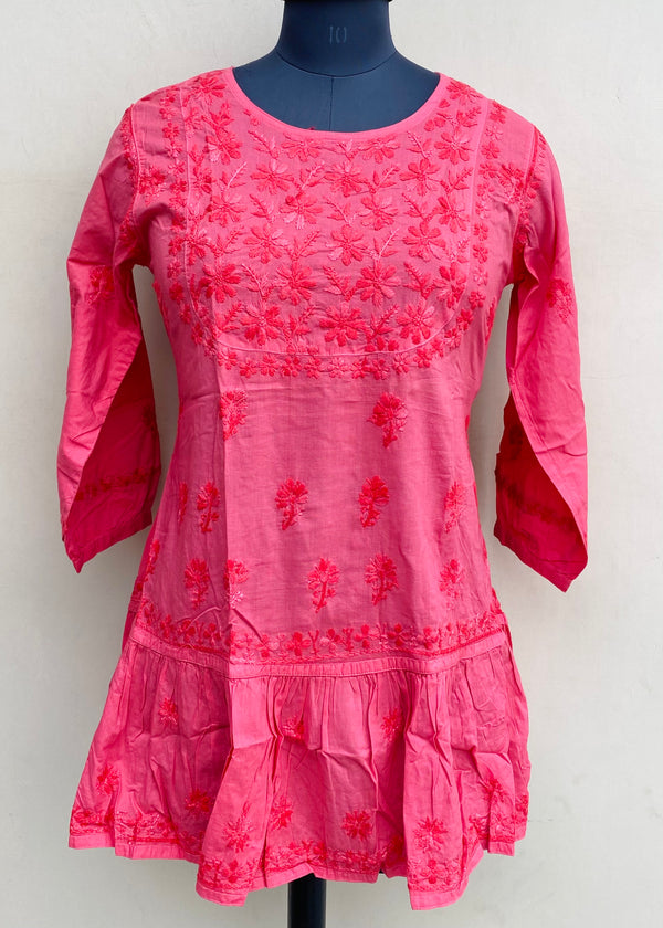 Lucknowi Chikankari Short Kurti Gajri Mulmul Cotton With Self 3D Work