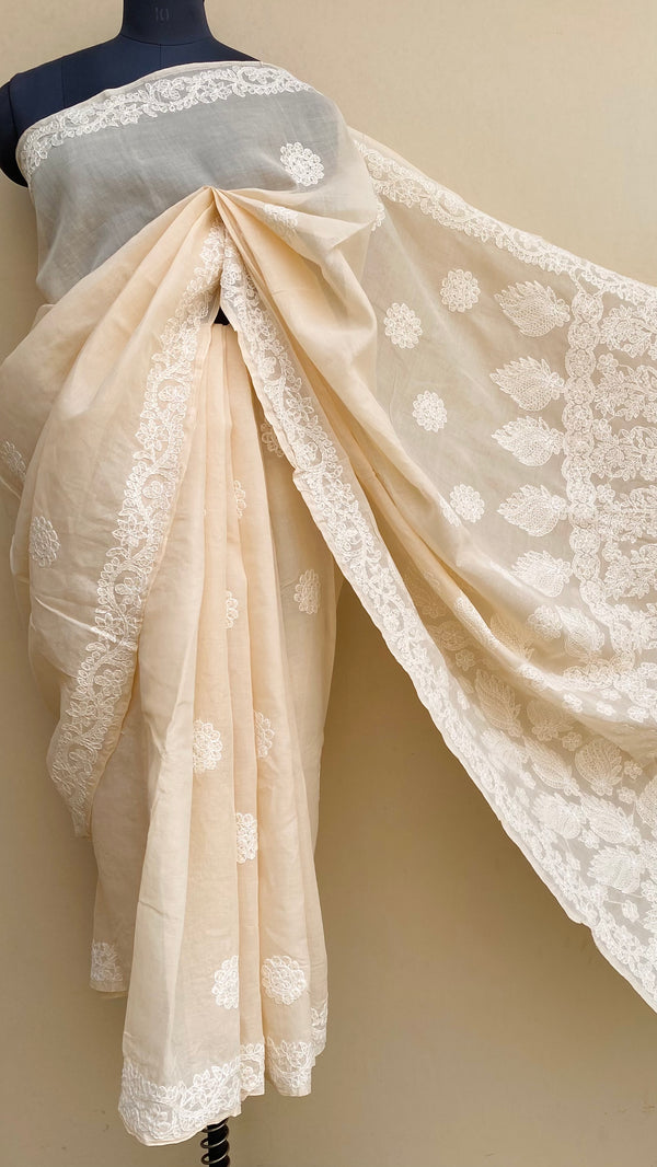 Lucknowi Chikankari Saree Beige Cotton