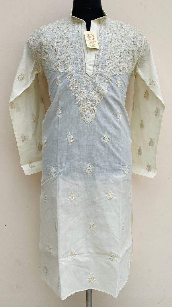Lucknowi Chikankari Men’s Kurta Cream Cotton With Jaali Work