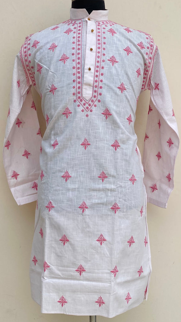Lucknowi Chikankari Men’s Kurta Pink Cotton