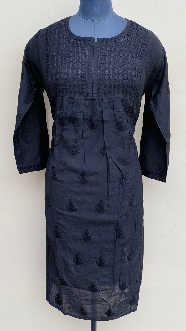 Lucknowi Chikankari Kurti Black Mal Chanderi With Self 3D Work