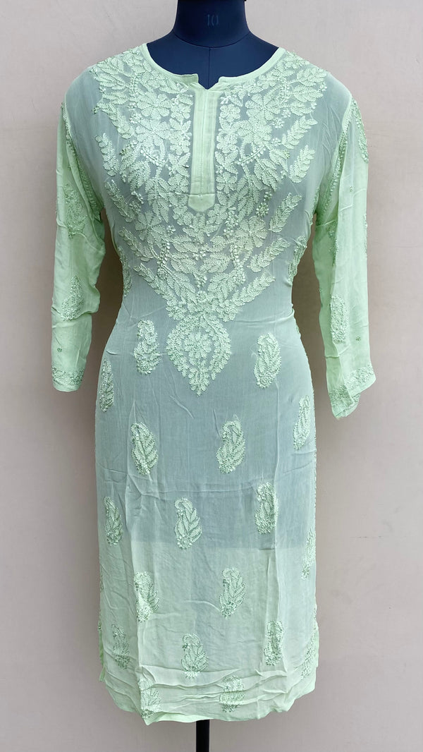 Lucknowi Chikankari Kurti Parrot Green Pure Georgette With Resham Work