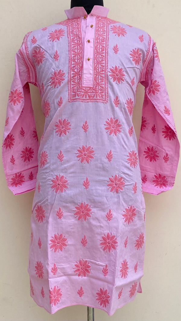 Lucknowi Chikankari Men’s Kurta Pink Cotton