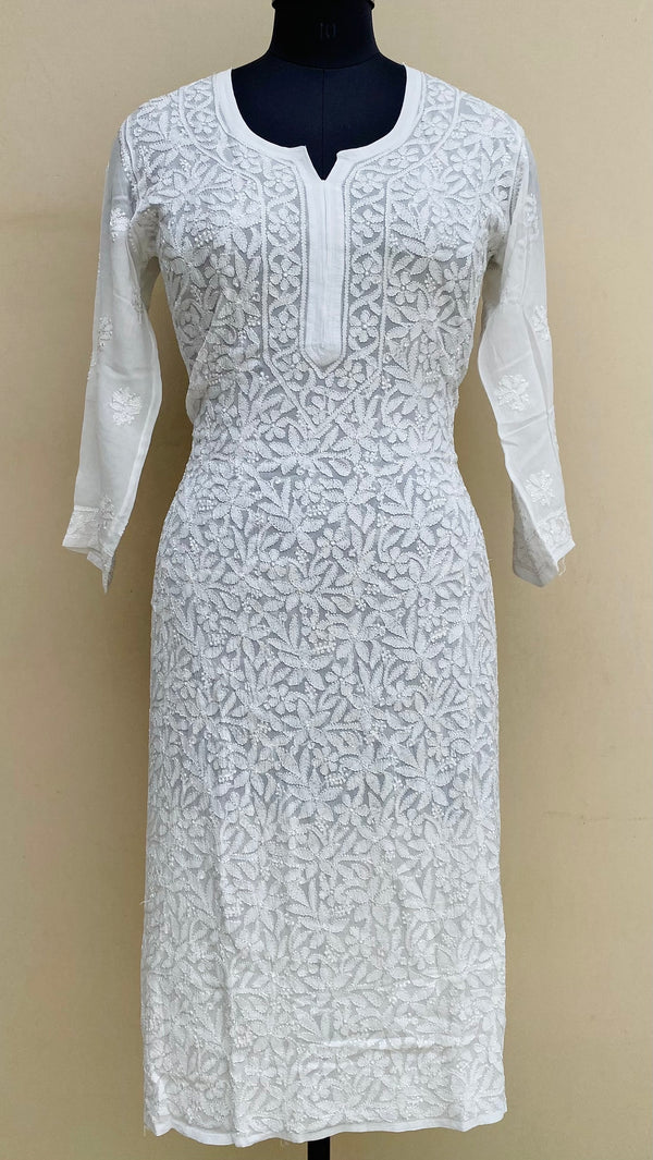 Lucknowi Chikankari Kurti White Pure Georgette With Resham Work