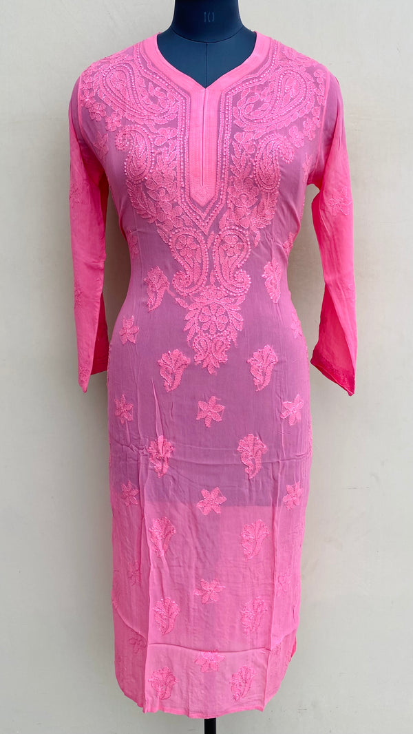 Lucknowi Chikankari Kurti Pink Pure Georgette With Resham Work