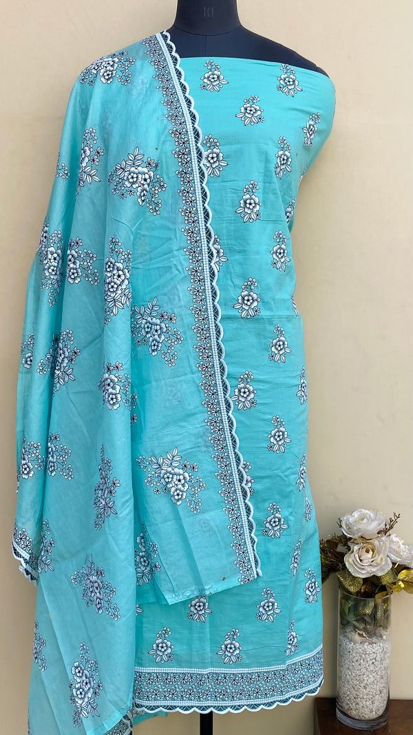 Designer Embroidered Suit Length 3 Piece Sea Green Mal Cotton