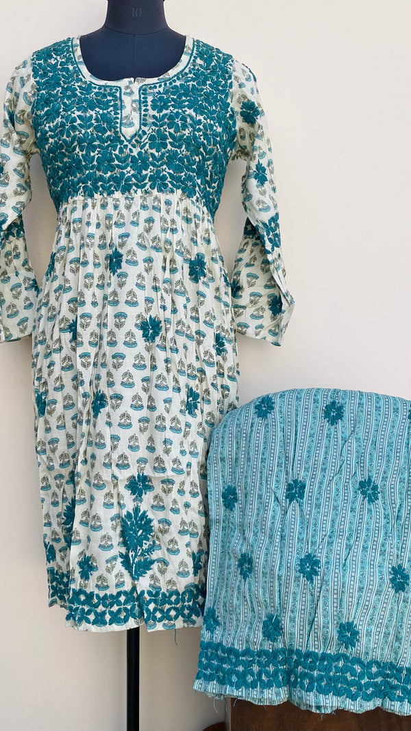 Lucknowi Chikankari Printed Co-ord Set Beige Mulmul Cotton