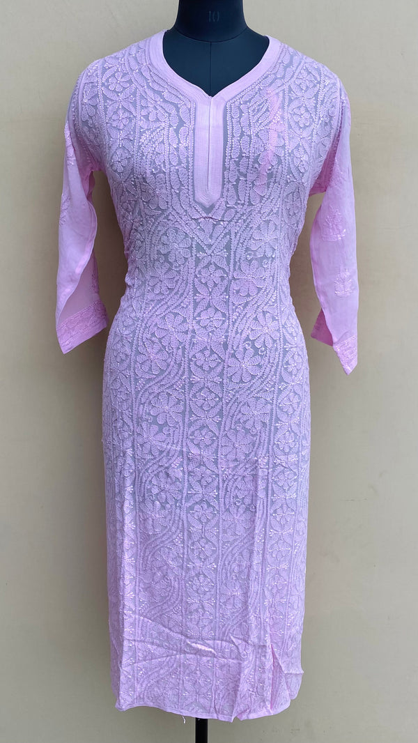 Lucknowi Chikankari Kurti Pink Pure Georgette With Resham Work