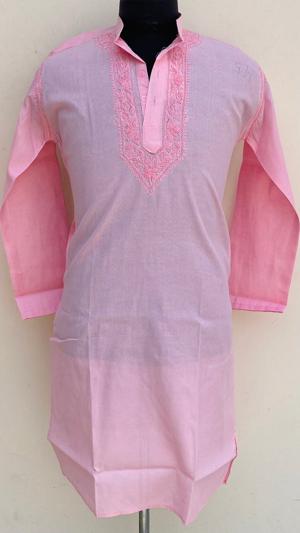Lucknowi Chikankari Men’s Kurta Pink Cotton