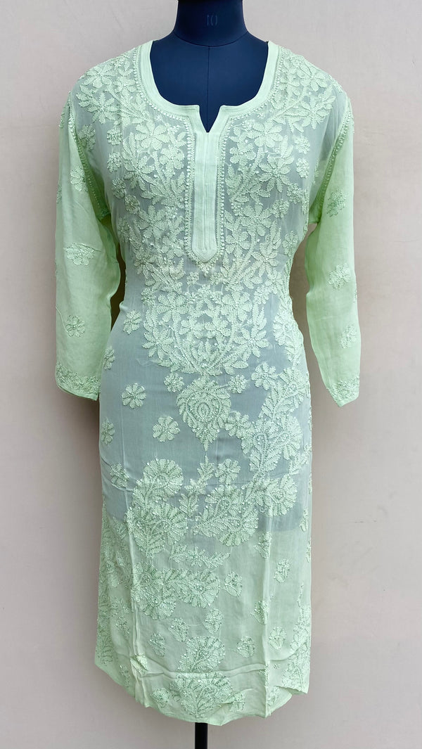 Lucknowi Chikankari Kurti Parrot Green Pure Georgette With Resham Work