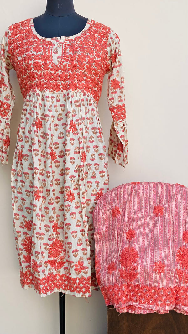 Lucknowi Chikankari Printed Co-ord Set Beige Mulmul Cotton