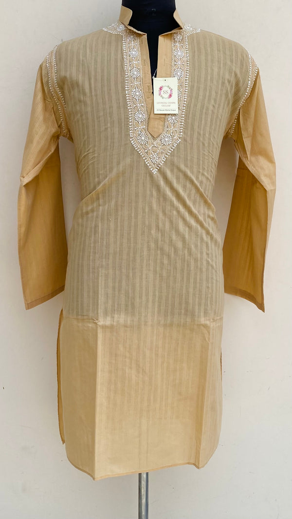 Lucknowi Chikankari Men’s Kurta Beige Cotton