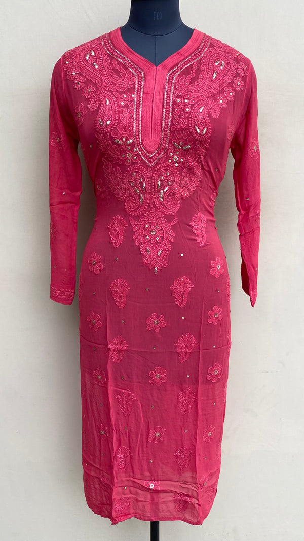 Lucknowi Chikankari Kurti Red Pure Georgette With Mukaish Work