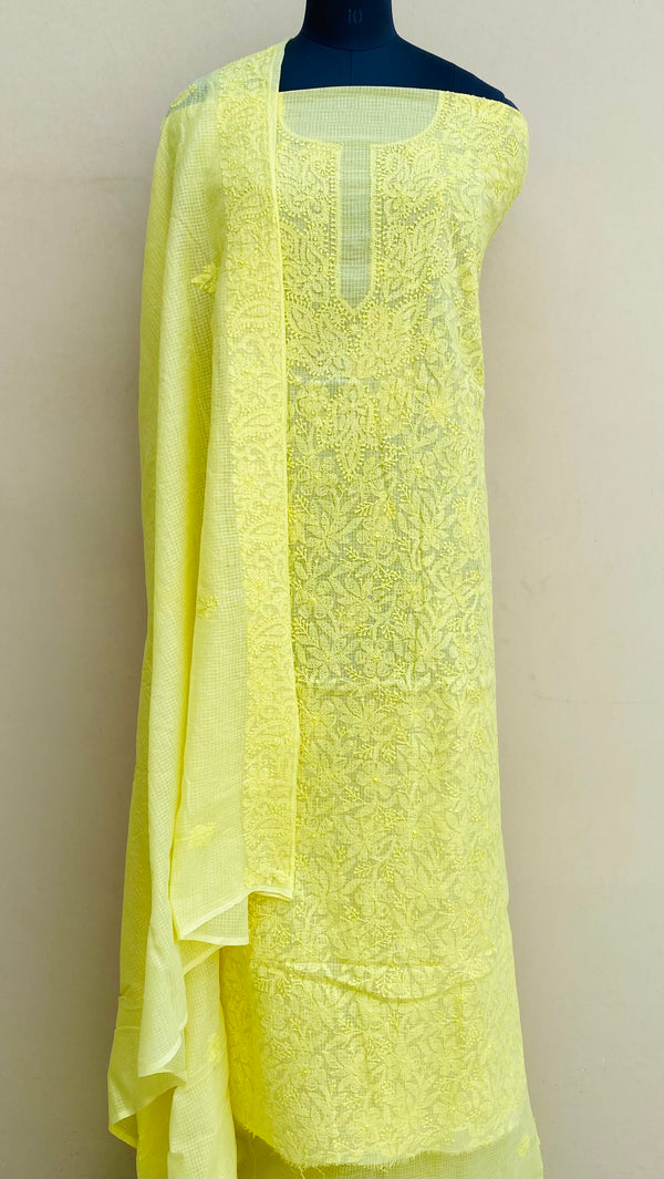 Lucknowi Chikankari Suit Length 2 Piece Yellow Kota