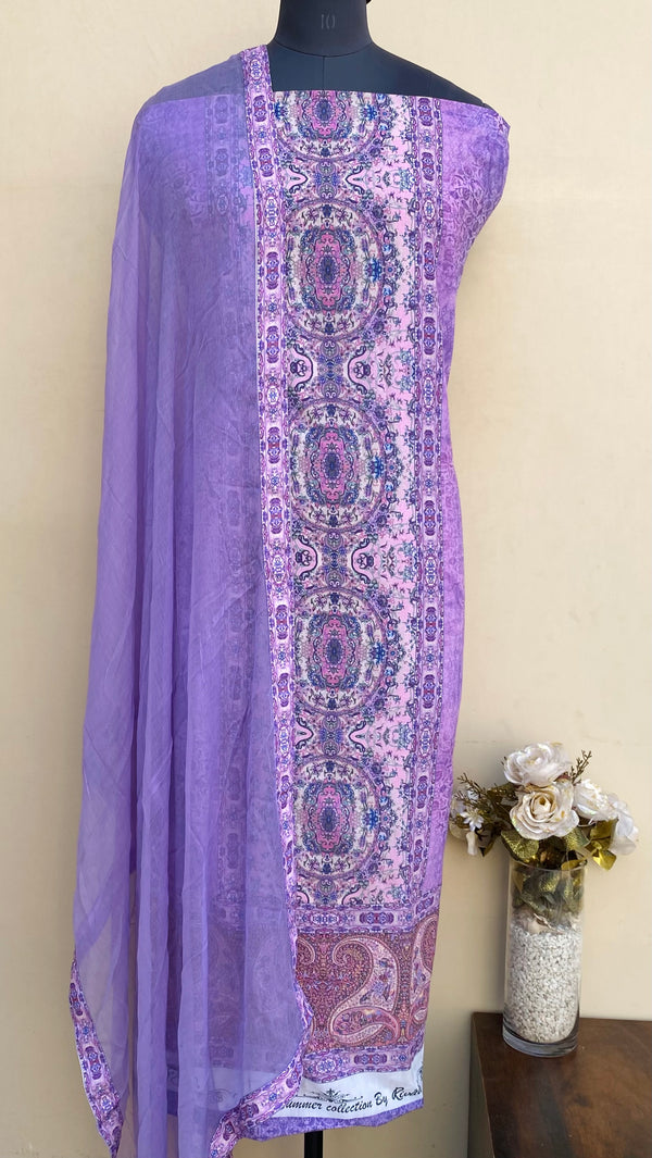 Designer Embroidered Suit Length 3 Piece Purple Mal Cotton