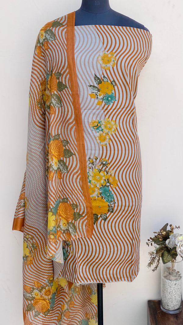 Designer Embroidered Suit Length 3 Piece Gray Mal Cotton