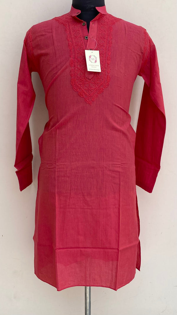 Lucknowi Chikankari Men’s Kurta Maroon Cotton