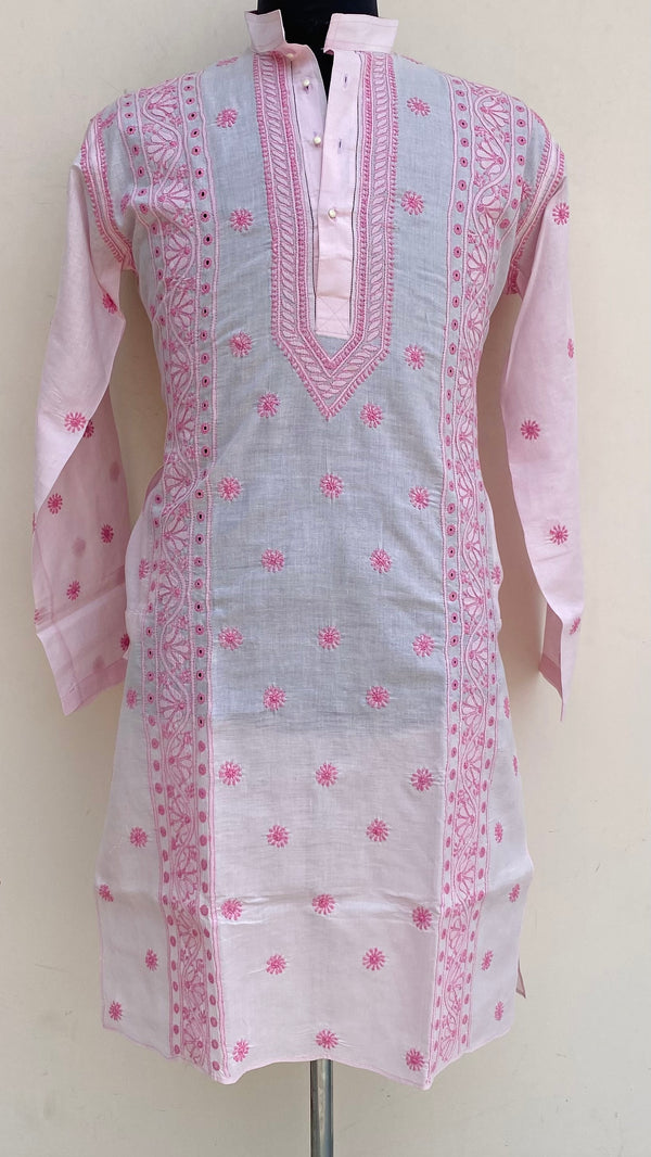 Lucknowi Chikankari Men’s Kurta Pink Cotton