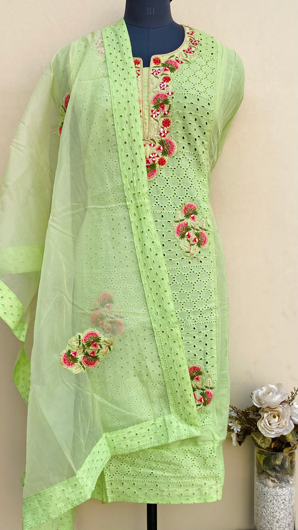 Designer Embroidered Suit Length 3 Piece Parrot Green Mal Cotton