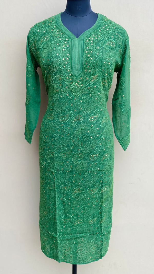 Lucknowi Chikankari Kurti Green Pure Georgette With Mukaish Work