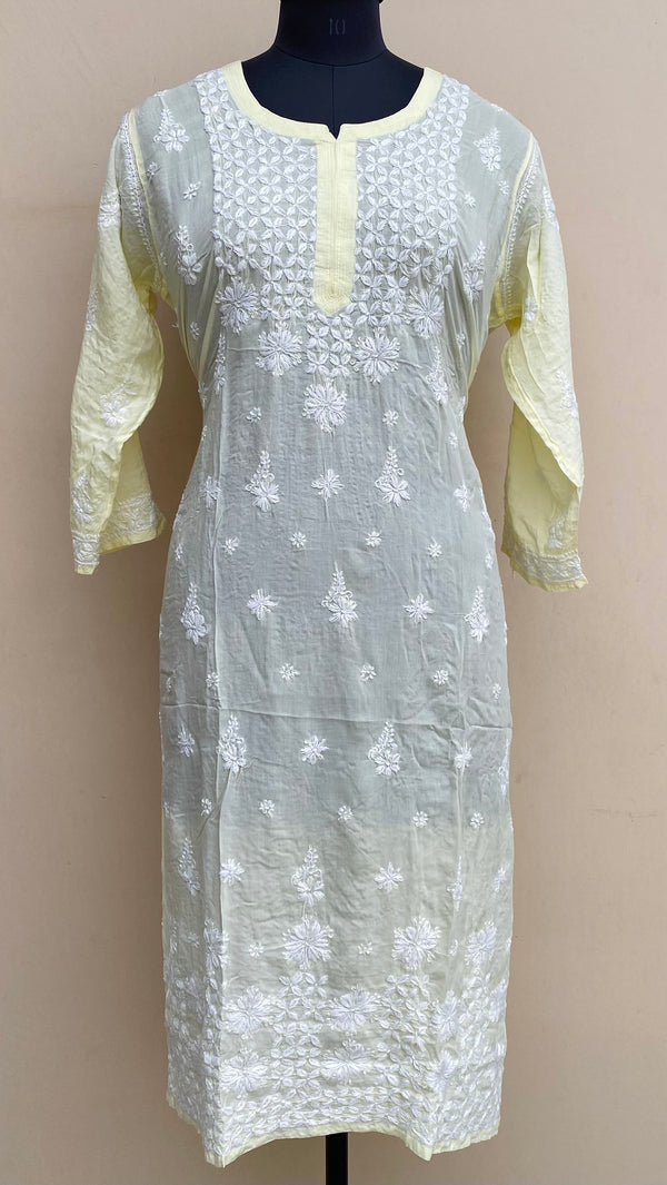 Lucknowi Chikankari Kurti Lemon Yellow Modal Cotton