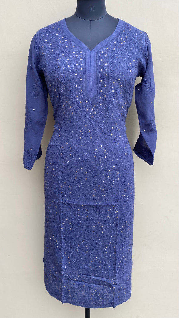 Lucknowi Chikankari Kurti Purple Pure Georgette With Mukaish Work