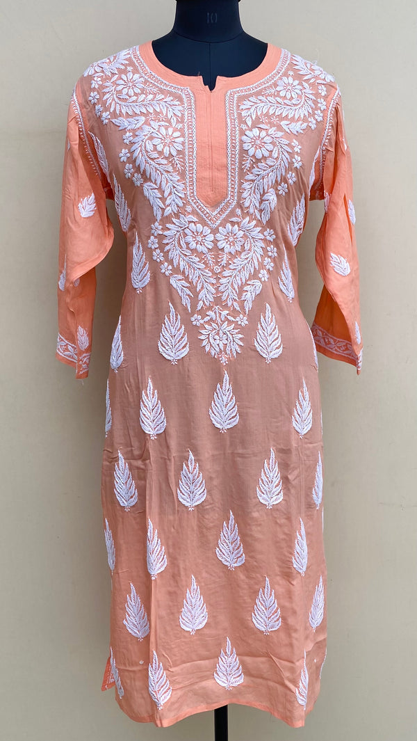 Lucknowi Chikankari Kurti Peach Modal Cotton