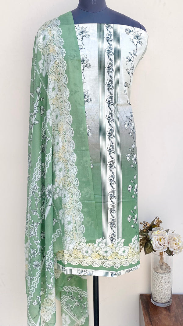 Designer Embroidered Suit Length 3 Piece Teal Green Mal Cotton