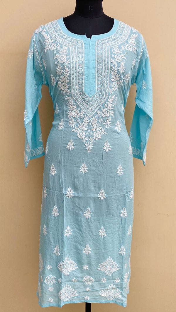 Lucknowi Chikankari Kurti Blue Modal Cotton