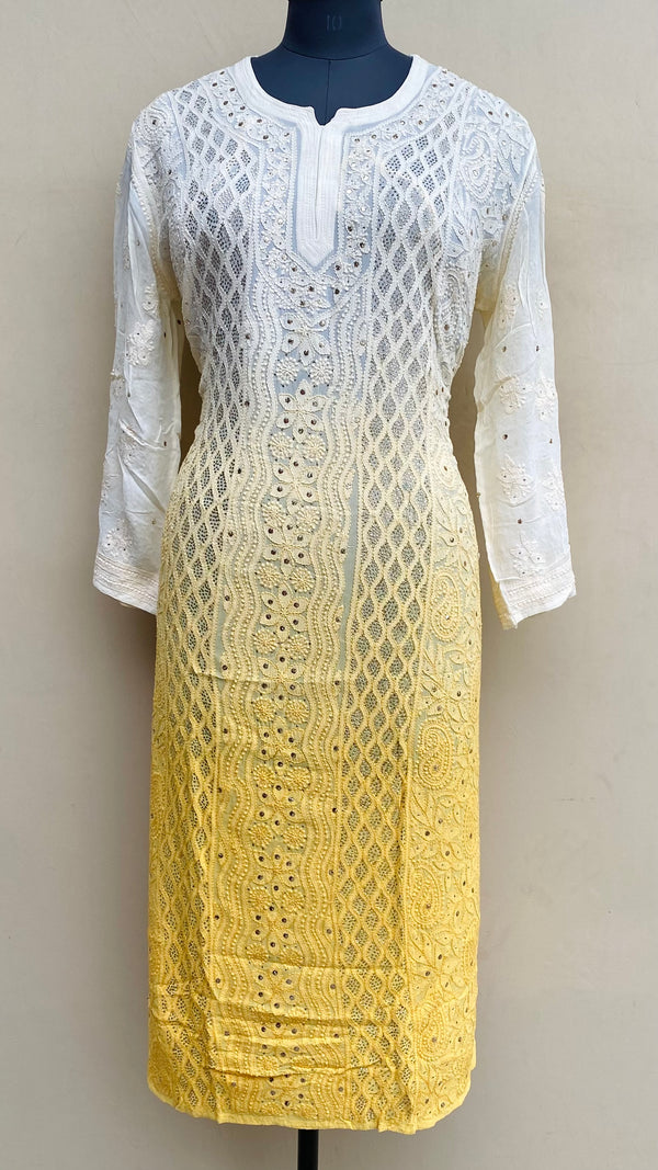 Lucknowi Chikankari Ombre Kurti Mustard Pure Georgette With Mukaish Work