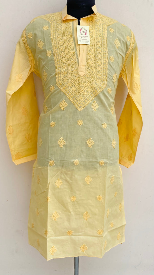 Lucknowi Chikankari Men’s Kurta Yellow Cotton