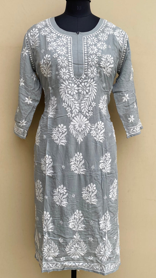 Lucknowi Chikankari Kurti Gray Modal Cotton