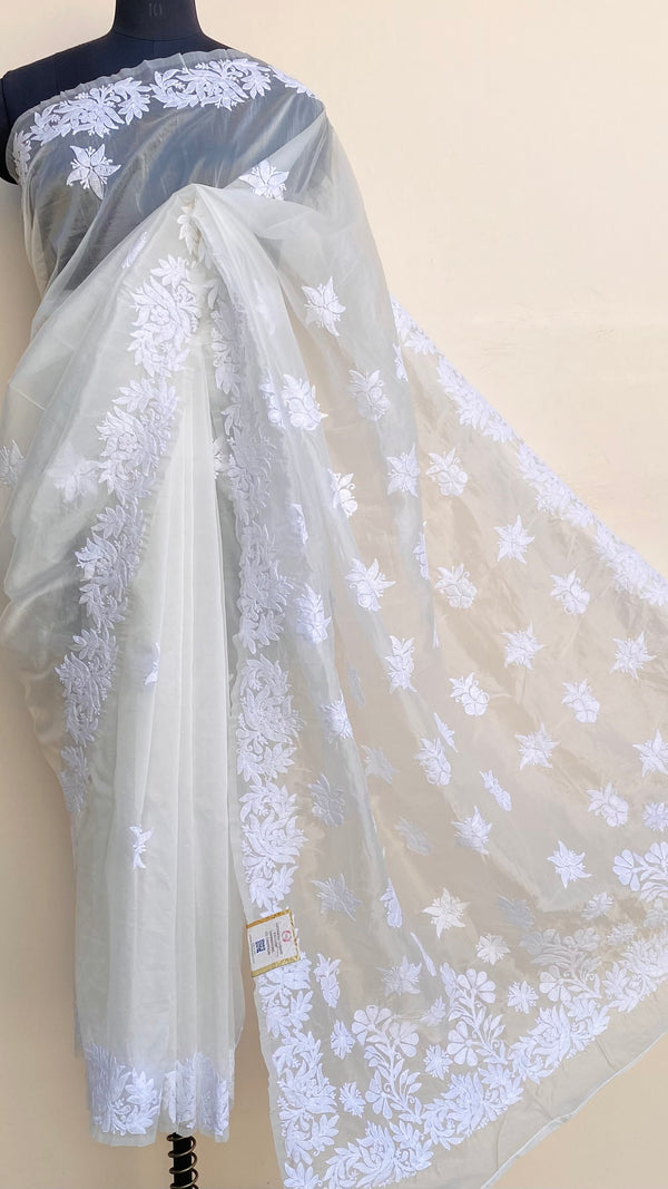 Lucknowi Chikankari Saree White Organza