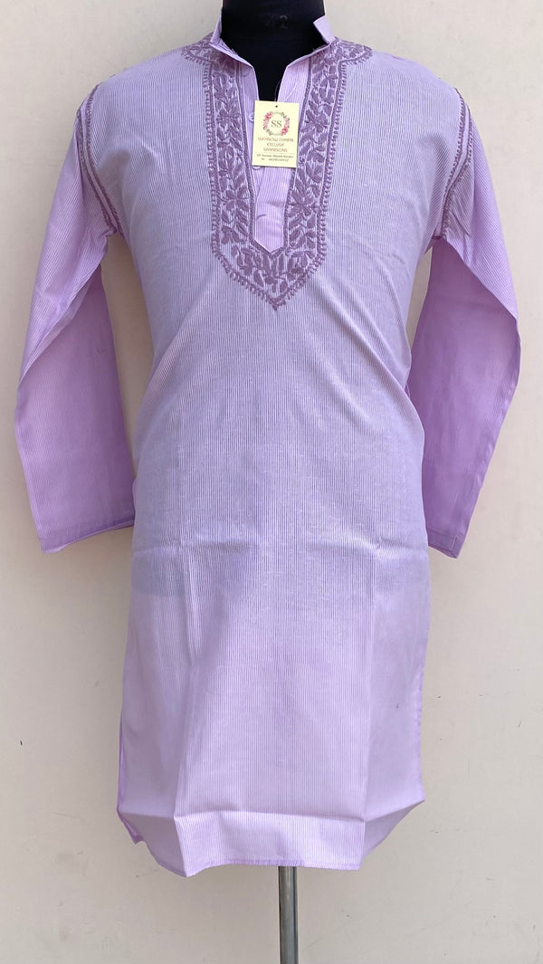 Lucknowi Chikankari Men’s Kurta Purple Cotton
