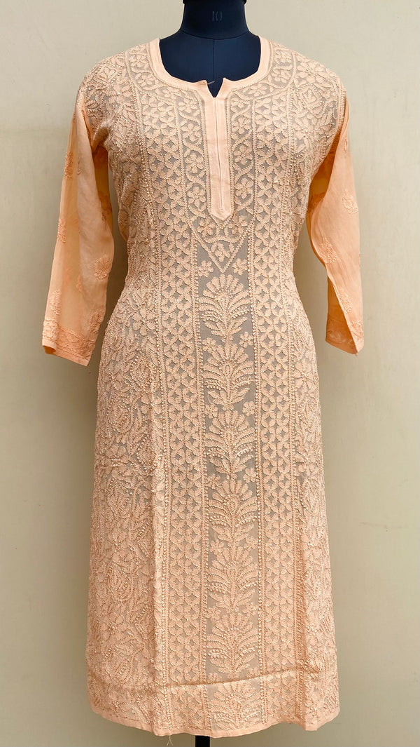 Lucknowi Chikankari Kurti Peach Pure Georgette With Resham Work